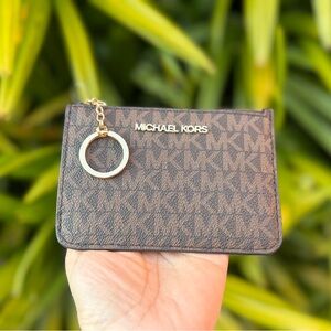 Michael Kors Jet Set Travel Small Coin ID Wallet With Key Holder MK Brown